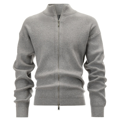 Da  Double Zip Knitted Cardigan Men's Warm Turtleneck Jacket