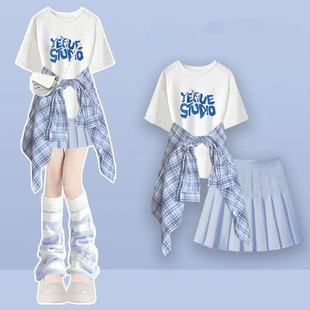 女童夏季套装2026新款洋气时髦衬衫短袖初中学生超好看网红百褶裙