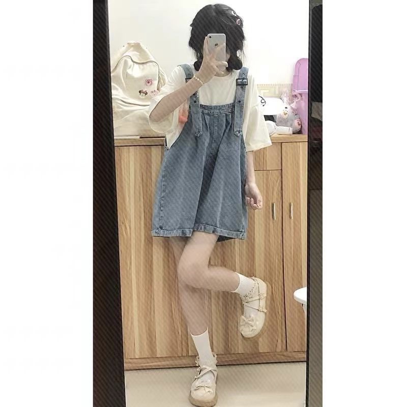 女大童背带牛仔裤夏季新款炸街潮