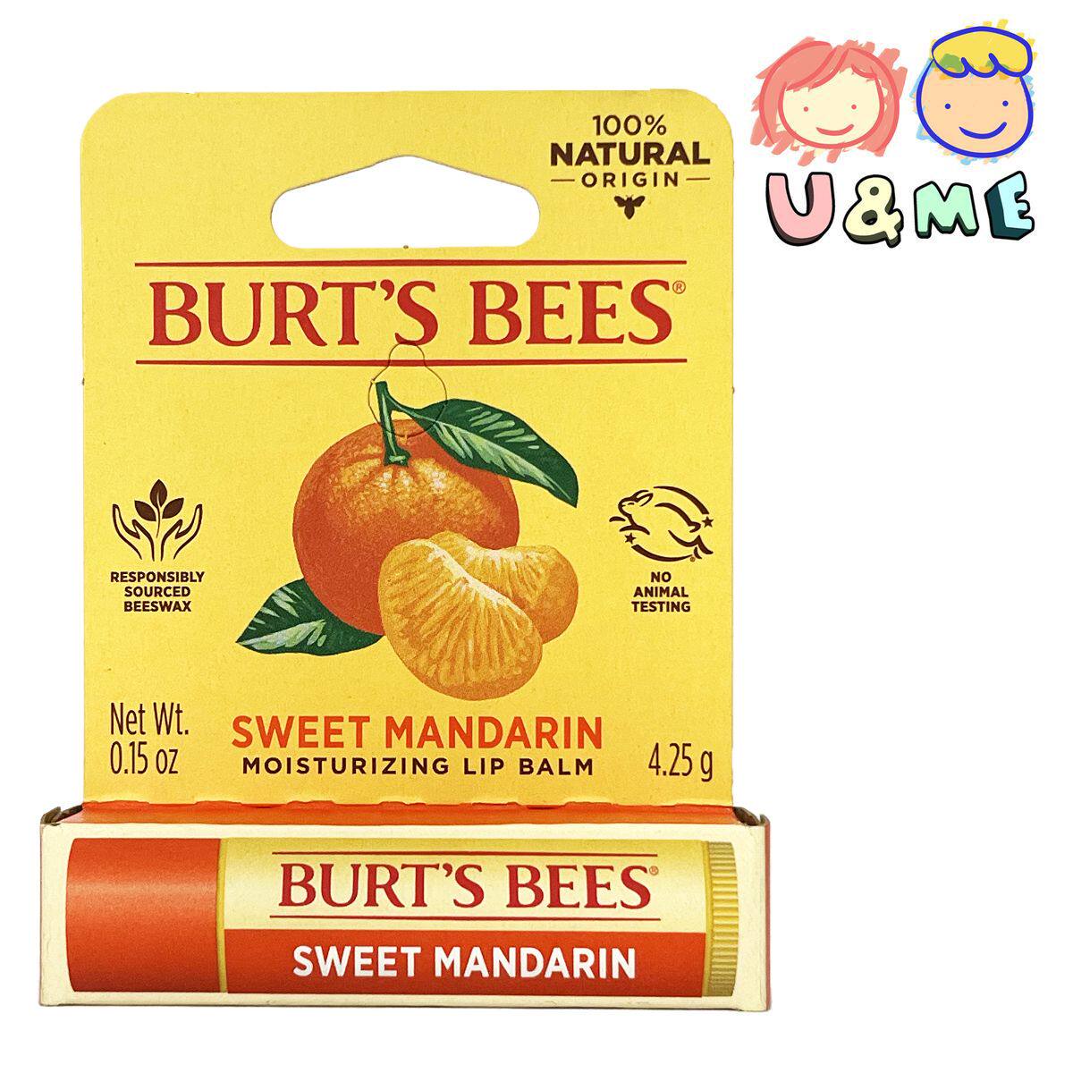 BURT'S BEES小蜜蜂100%天然保湿润唇膏甜柑橘味0.15oz滋润4.25g版