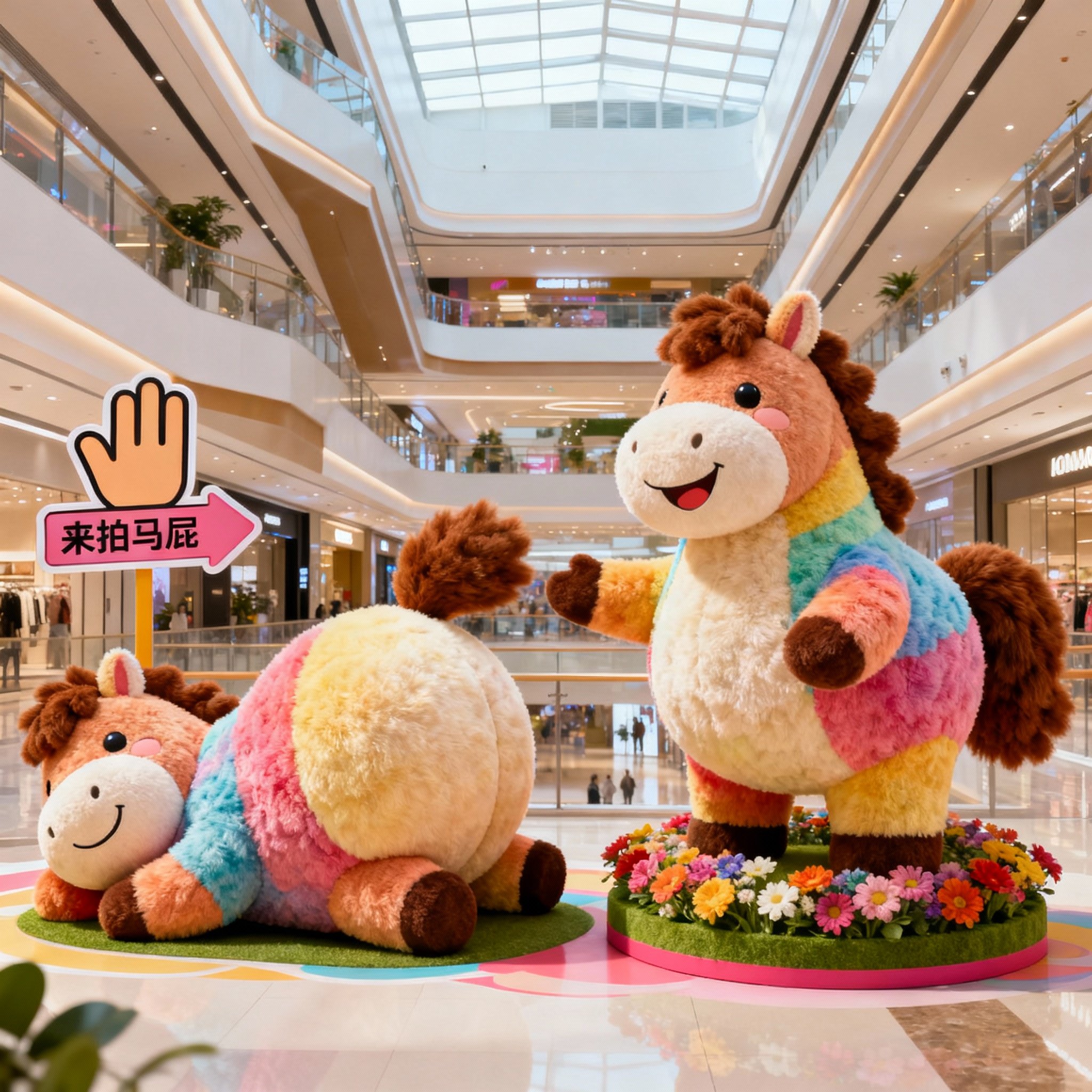 商场打卡装饰卡通玩偶场景布置拍照毛线钩织创意拍马屁互动道具