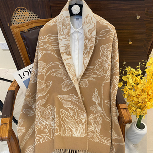 纯羊毛围巾冬款加厚披肩送妈妈女外搭旗袍披风斗篷空调披肩礼盒装