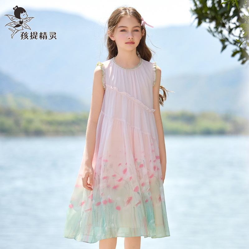 女童无袖雪纺连衣裙2025夏装新款中大童小女孩薄款裙子儿童公主裙