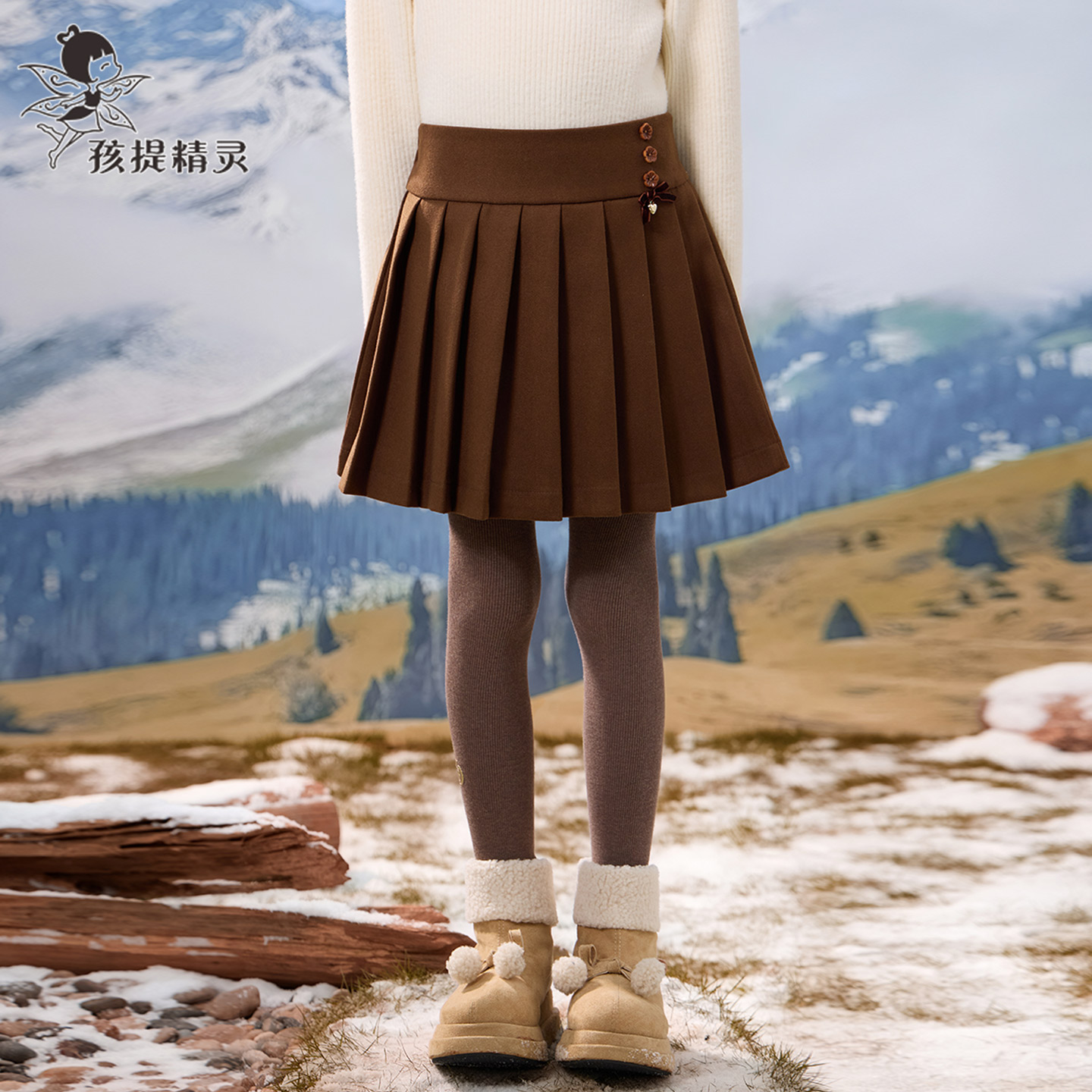 女童加厚毛呢半身裙2025冬装新款洋气中大童百褶裙小女孩裙裤短裙