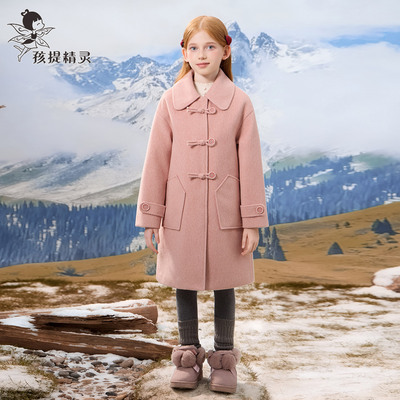 女童蝴蝶结夹棉加厚毛呢外套2025秋冬新款洋气中大童呢子大衣儿童