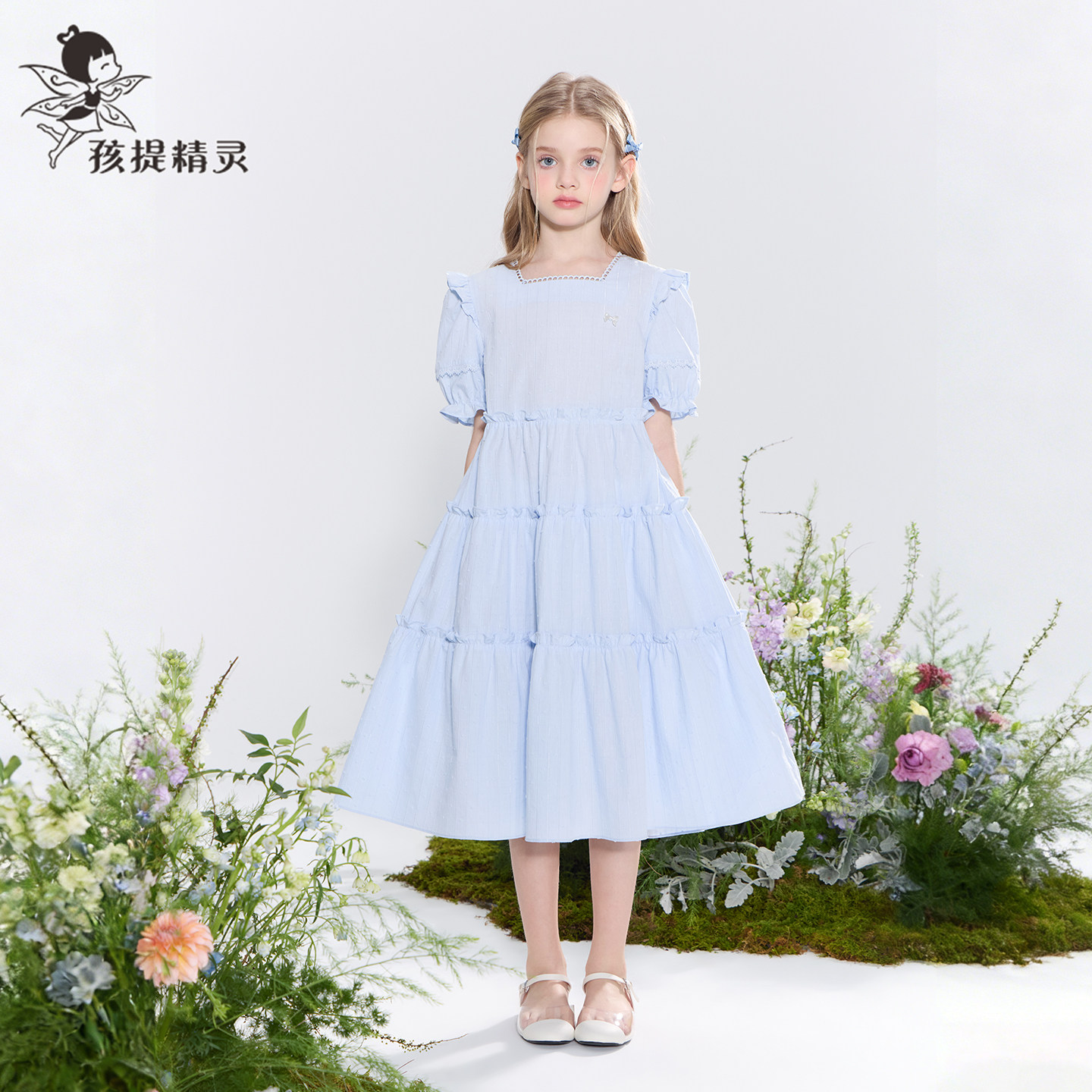 女童学院风纯棉连衣裙2026夏装新款洋气中大童蛋糕裙儿童公主裙子