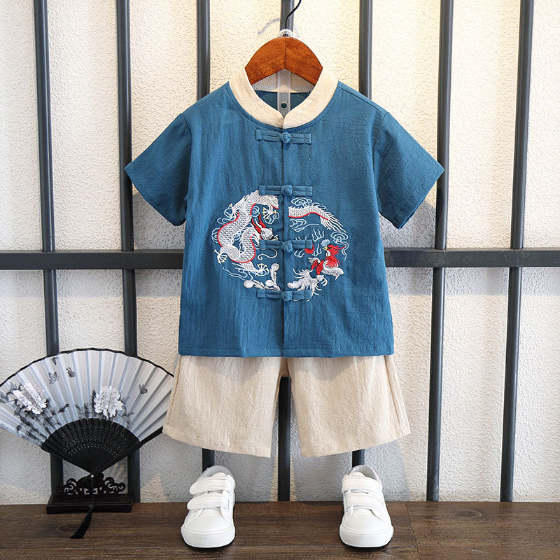 男宝宝一周岁宴礼服汉服男童夏季唐装抓周衣服夏装儿童小男孩