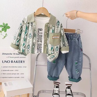 韩版 男宝宝春秋装 帅气中小童休闲秋装 三件套2023新款 儿童 开衫