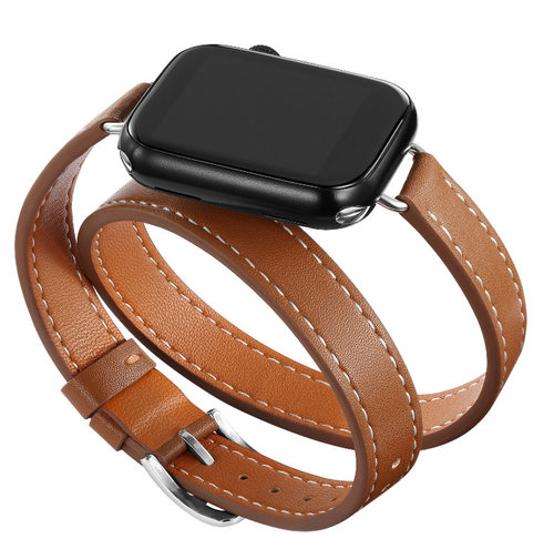 适用于苹果表带Apple watch9/8/7/6/4 修身双圈细腰款苹果皮表带