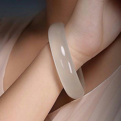 青山工艺A级缅甸老坑翡翠冰玉手镯油润白玉镯子冰种A货