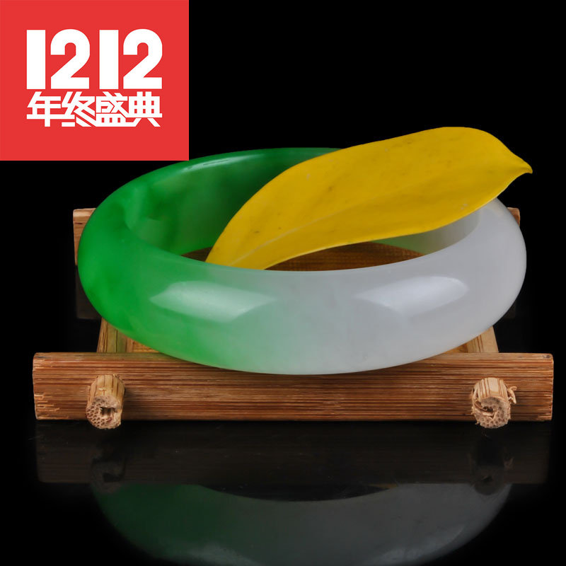 玉翡缘玉器青山工艺老坑缅甸5A翠绿色浅绿飘花玉手镯女款碧玉镯