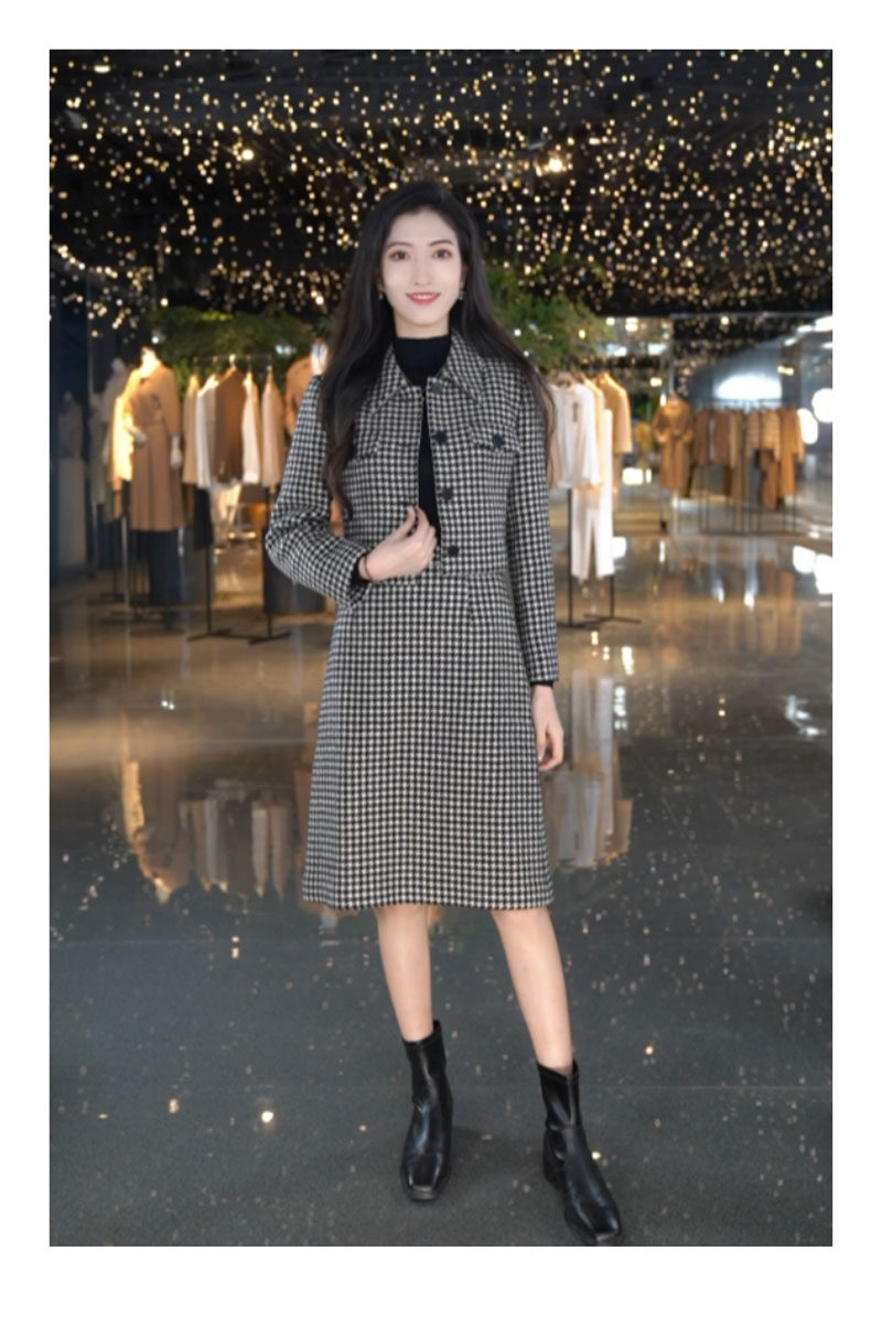 2023秋冬季新品歌莉娅同款可水洗羊毛千鸟格外套+半裙1ACLAB10B