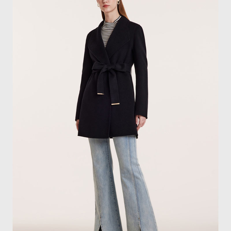 [现货]歌莉娅秋冬新款羊毛呢大衣中长款双面呢系带外套1B9C6E890