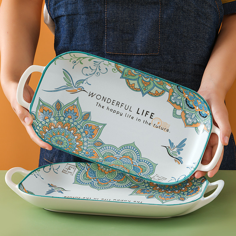 千顺陶瓷餐具曼陀罗家用大号鱼盘创意长方形盘烤鱼盘子微波炉专用,餐饮具,盘,淘宝优惠券,粉丝福利购,淘宝优惠卷