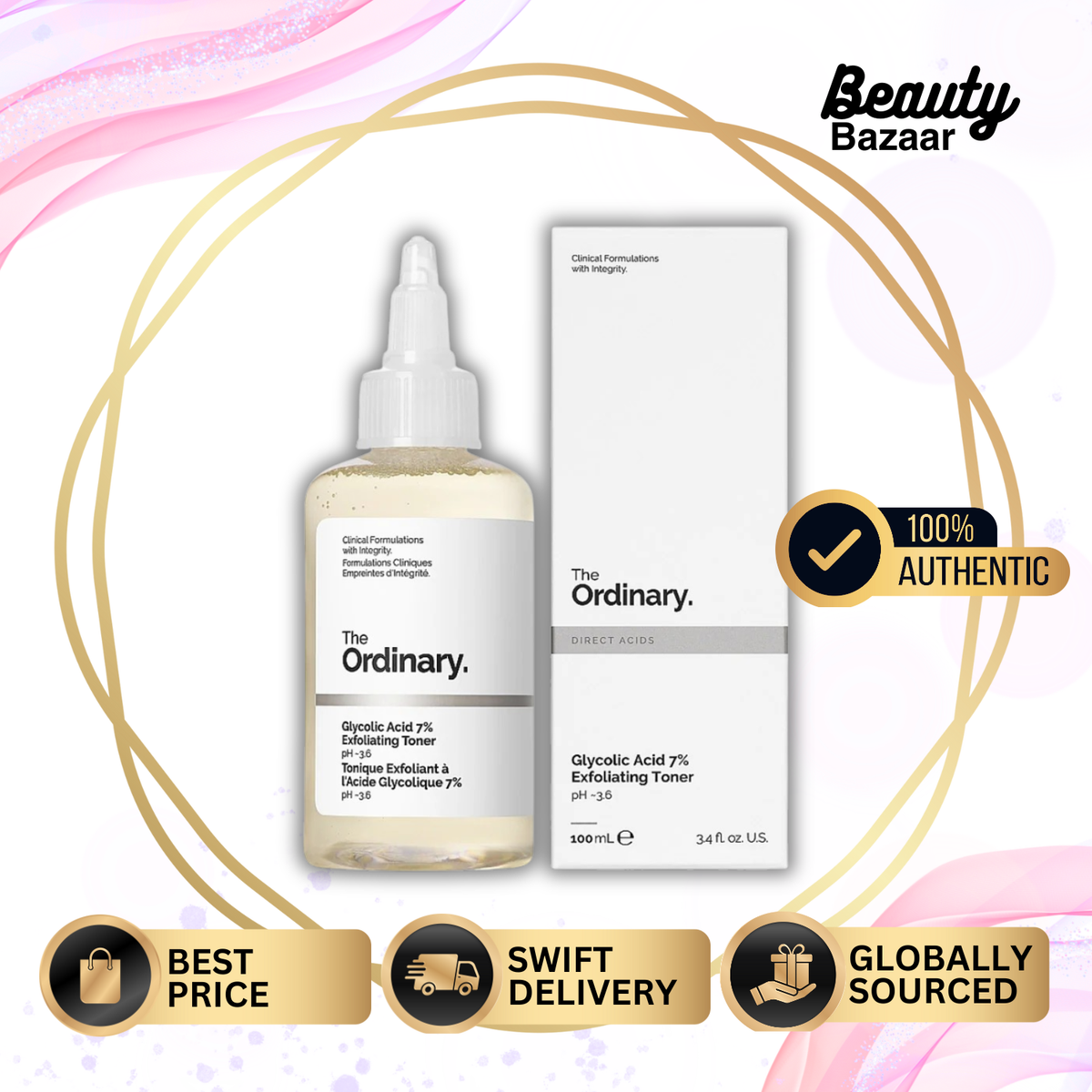 进口The Ordinary 7%果酸焕肤化妆水100ml肌肤表面的去角质爽肤水