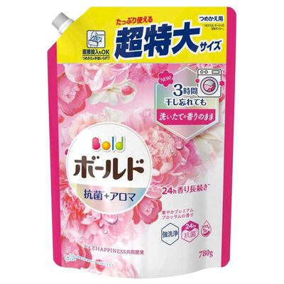 Bold香港进口新款强洗净柔顺洗衣液粉红芬芳花香补充增量装780g版