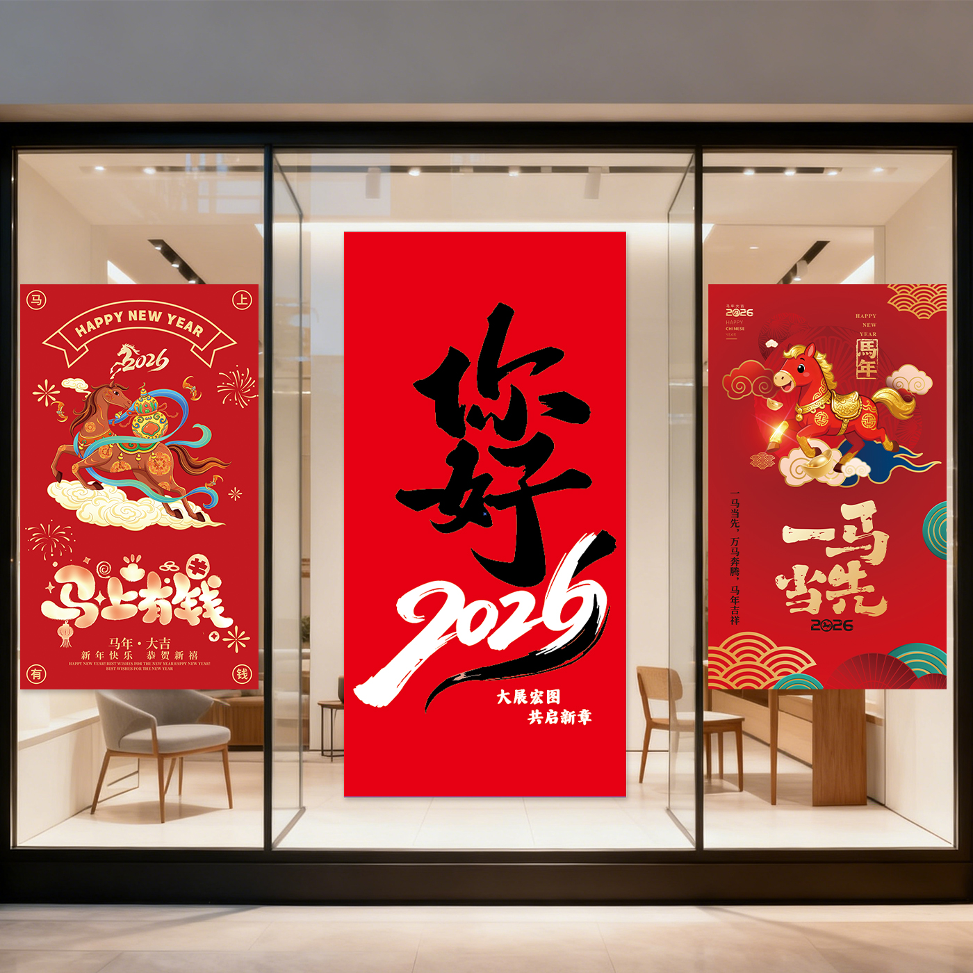 马年新年装饰品网红打卡背景墙贴