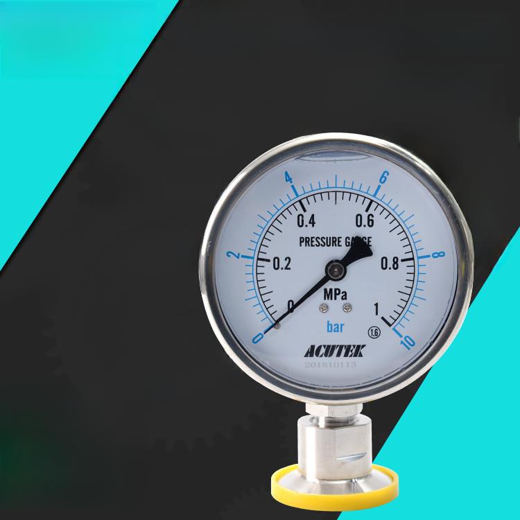 Acutek快速安装不锈钢卫生膜片压力表Yn100Bf-Mc 1Mpa材料304