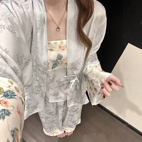 英国RMXJ 新中式高级感提花冰丝睡衣女2026春秋新款国风家居服