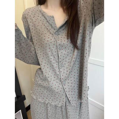 英国RMXJ 甜美少女碎花睡衣女款春秋季莫代尔开衫大码家居服套装