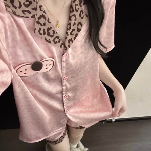 英国RMXJ法式甜美粉色豹纹酷猫睡衣女2026夏季新款丝绸家居服