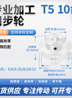 同步轮T510齿BF齿宽11/16内孔56810121415铝微型调节导向同步带轮