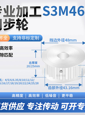 同步轮S3M46齿AF齿宽16/21内孔1415671819铝微型调节导向同步带轮