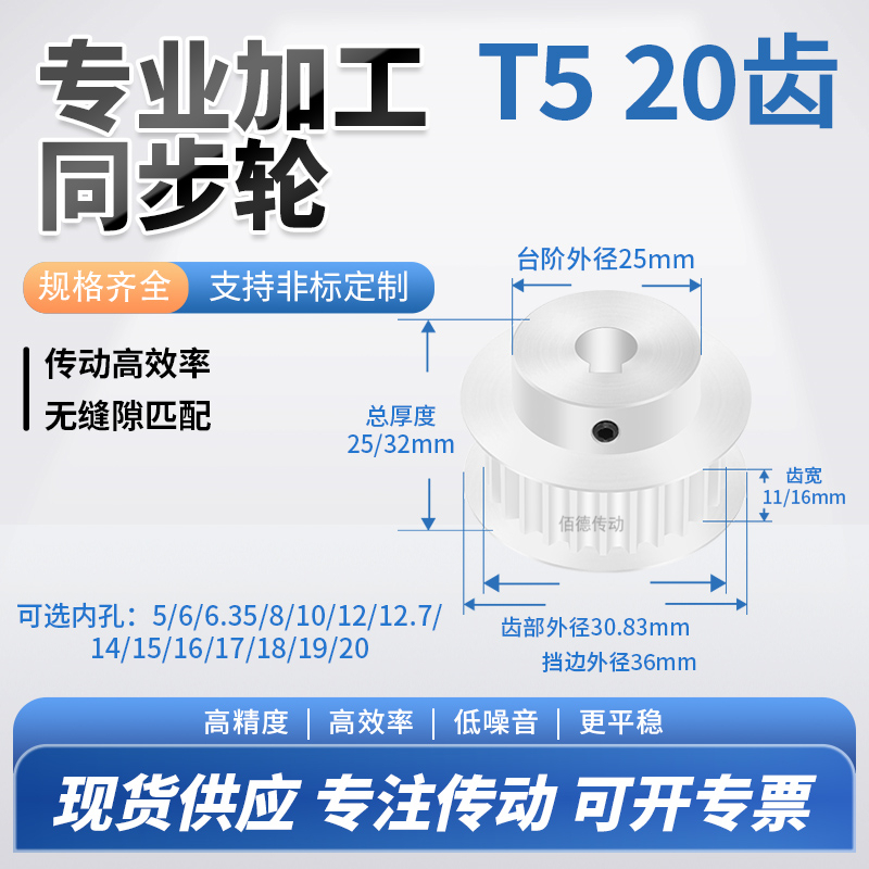 同步轮T520齿BF齿宽11/16内孔56810121415铝微型调节导向同步带轮 五金/工具 带轮 原图主图