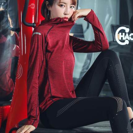 健身宽松瑜伽跑步速干t恤长袖女上衣运动速干衣服连帽卫衣跑步服
