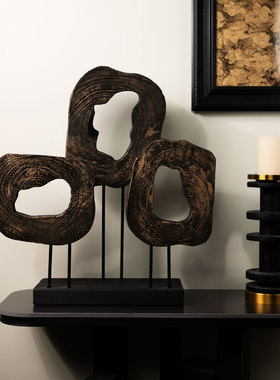 新中式简约树脂三木雕塑售楼处摆件酒店会所玄关新奇特工艺品装饰