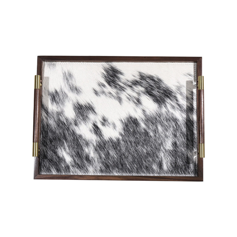 欧式轻奢进口材质马毛胡桃木托盘现家居别墅客厅卧室首饰收纳盘