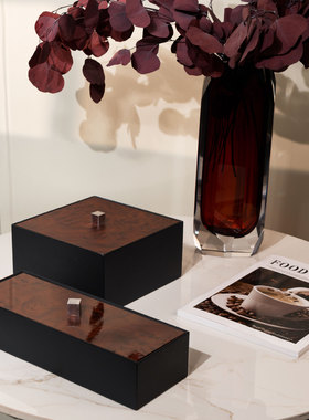 现代简约果木纹装饰首饰盒收纳客厅样板间卧室衣帽间收纳装饰摆件