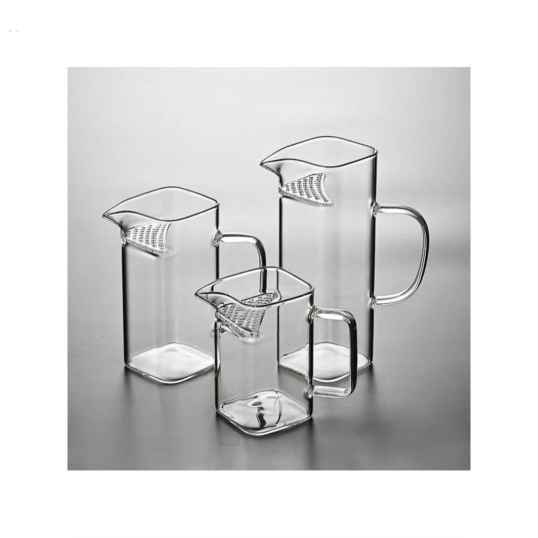 加厚玻璃公道杯绿茶泡茶器泡茶壶耐热方形月牙过滤茶漏一体分茶器