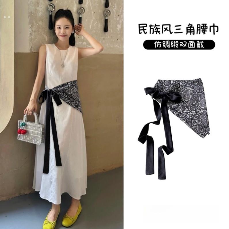 腰果花不规则三角巾春夏半身裙女裙帘腰带巾仿丝叠穿短裙屁帘新款