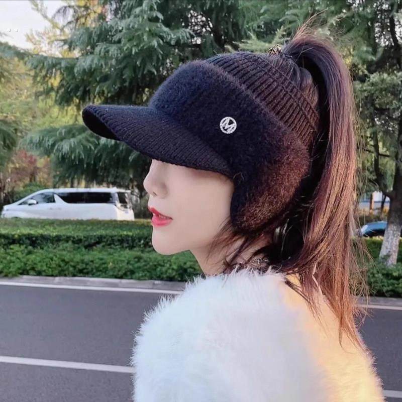 毛线空顶帽大人小孩可扎马尾骑行保暖护耳针织帽子百搭加厚保暖冬,服饰配件/皮带/帽子/围巾,帽子,淘宝优惠券,粉丝福利购,淘宝优惠卷