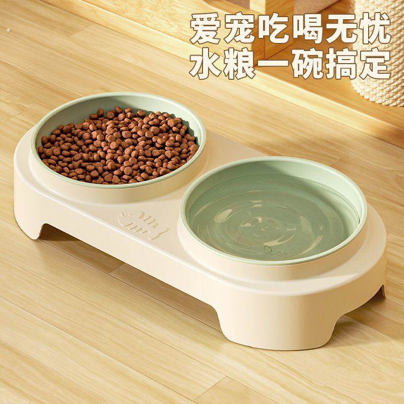 护颈狗狗碗 双碗塑料猫食盆 猫咪吃饭碗 粮碗喝水碗不易打翻