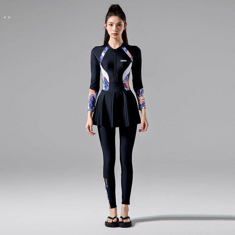 女士分体游泳衣长袖长裤防晒保守速干冲浪服加肥大码两件套泳装女