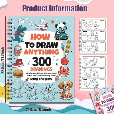 跨境新品教你如何绘画的300款可爱动物食物及精美创意图案绘画本