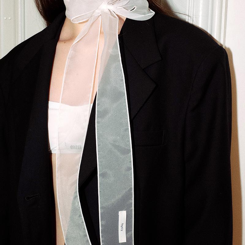 韩国春夏珠光细长条款丝巾女欧根纱飘带辣妹装饰窄版围巾