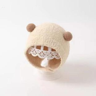 婴儿帽子秋冬季 小月龄可爱超萌保暖男女宝宝护耳毛绒套头帽纯色潮