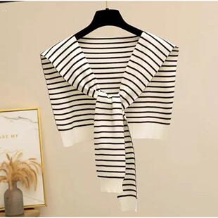 儿童披肩韩版男女童春秋百搭纯色条纹针织多色小坎肩披风假领子潮