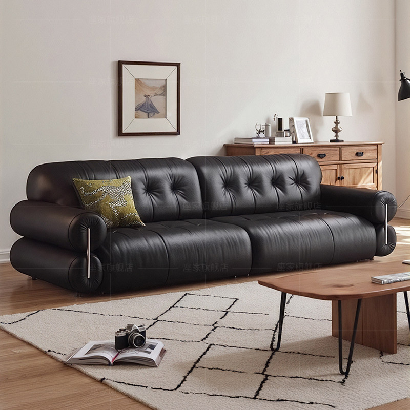 政府补贴座家真皮沙发法式复古风头层牛皮家用新款黑糖一字型椅,住宅家具,皮艺沙发,淘宝优惠券,粉丝福利购,淘宝优惠卷
