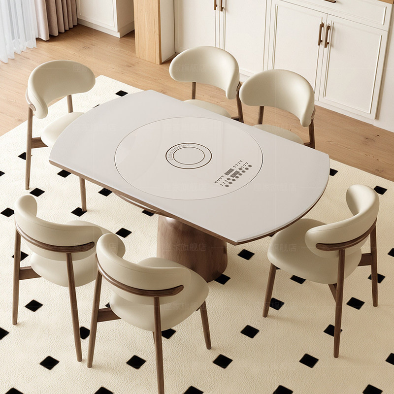 政府补贴座家岩板餐桌家用法式复古风可伸缩嵌入式转盘实木方圆桌,住宅家具,岩板餐桌,淘宝优惠券,粉丝福利购,淘宝优惠卷