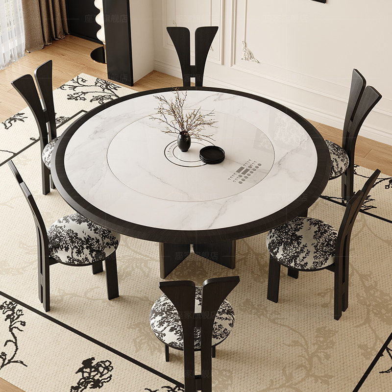 政府补贴座家岩板餐桌家用法式复古白蜡木智能嵌入转盘圆形饭桌椅,住宅家具,岩板餐桌,淘宝优惠券,粉丝福利购,淘宝优惠卷