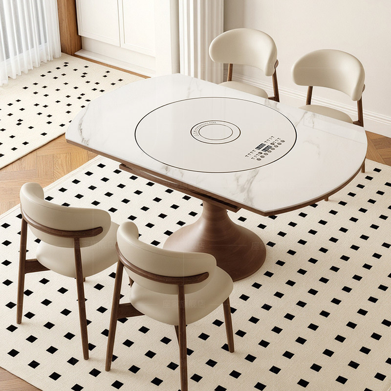 政府补贴座家岩板小蛮腰餐桌多功能法式家用可伸缩折叠圆形胡桃色,住宅家具,岩板餐桌,淘宝优惠券,粉丝福利购,淘宝优惠卷