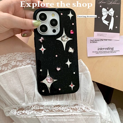 甜酷辣妹立体水钻蝴蝶适用苹果17 16promax手机iPhone15滴胶14新款软壳12闪粉壳13mini少女保护套11 xs防摔壳