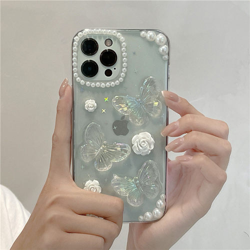 珍珠玫瑰蝴蝶适用苹果iPhone13