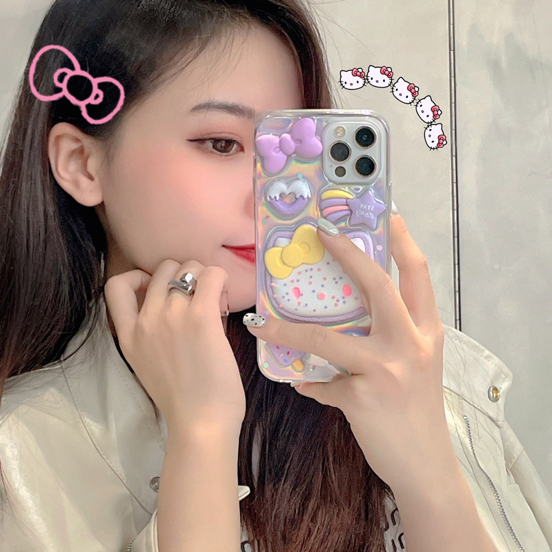 紫色Kitty猫三星滴胶可爱卡通女
