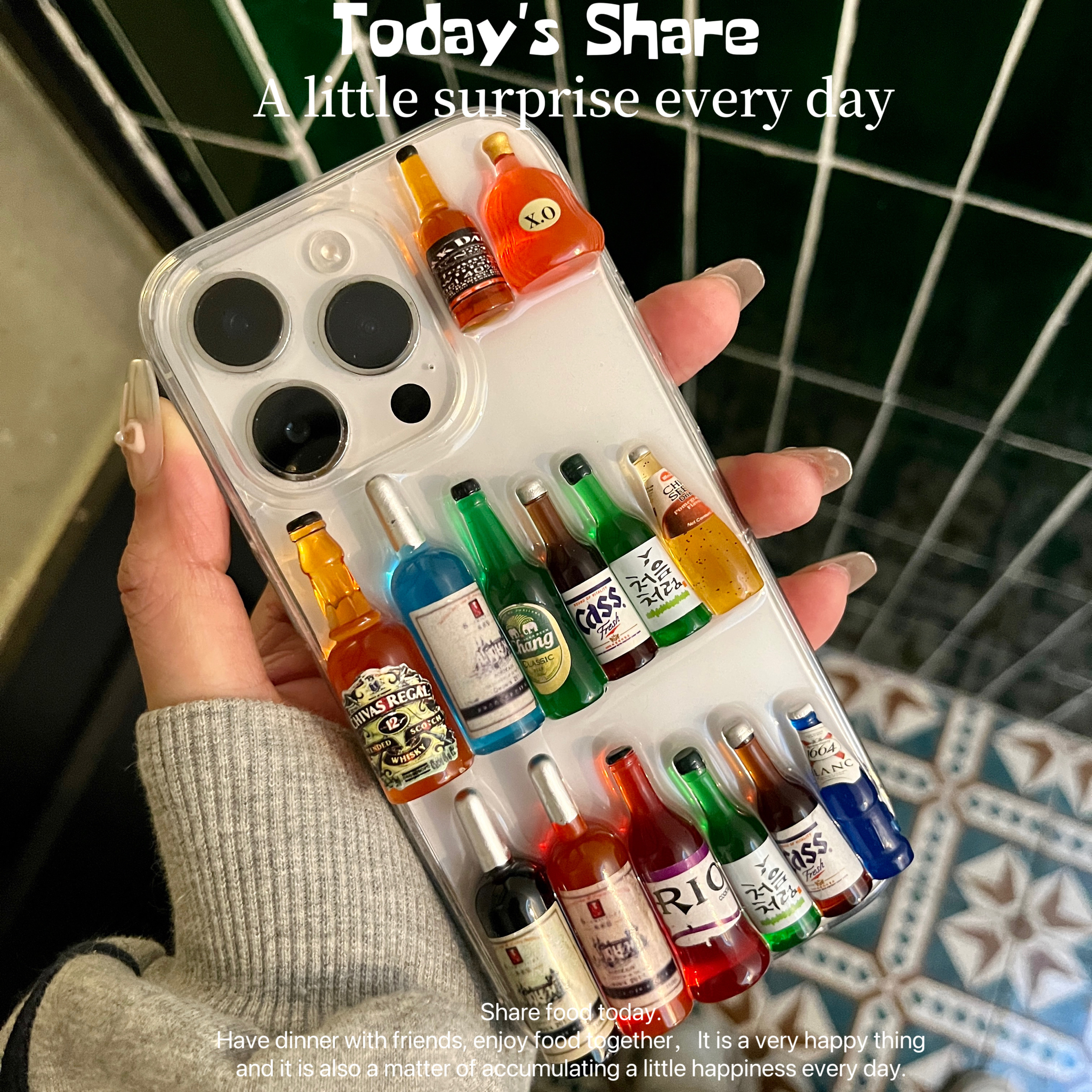 日韩创意立体酒瓶适用苹果16promax手机壳iPhone15滴胶壳14 13pro个性软壳苹果12mini 11防摔xsmax保护套少女