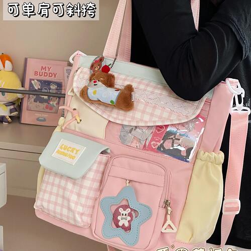 日系ins手提袋学生拎书上课高颜值单肩包斜挎包女孩补习袋大容量